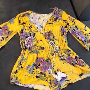 Yellow floral shorts romper